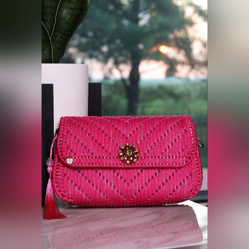 Elegant Pink Woven Clutch